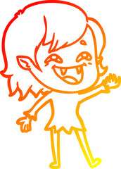 warm gradient line drawing cartoon laughing vampire girl