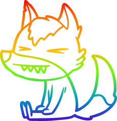 rainbow gradient line drawing angry wolf cartoon