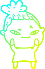cold gradient line drawing cartoon woman