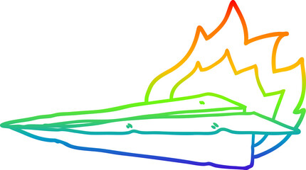 rainbow gradient line drawing cartoon burning paper airplane