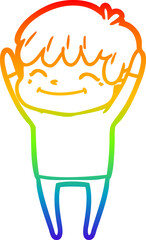 rainbow gradient line drawing cartoon happy boy