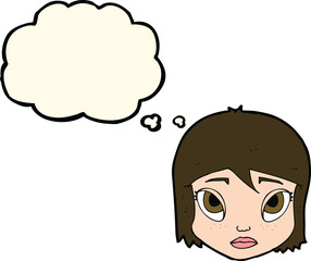 cartoon female face with thought bubble