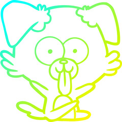 cold gradient line drawing cartoon dog with tongue sticking out