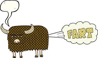 comic book speech bubble cartoon hairy cow farting