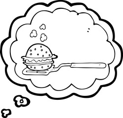Fototapeta premium thought bubble cartoon spatula with burger