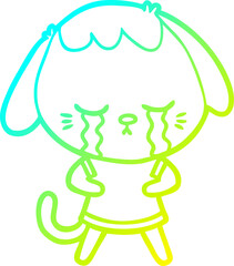 cold gradient line drawing cute puppy crying cartoon