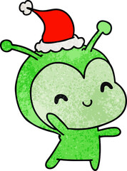 christmas textured cartoon of kawaii alien