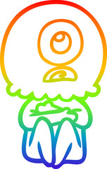 rainbow gradient line drawing cartoon cyclops alien spaceman