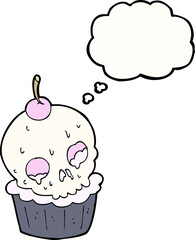 cartoon halloween cup cake with thought bubble