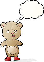 cartoon happy teddy bear in boots with thought bubble