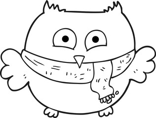 black and white cartoon owl