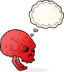 cartoon spooky skull with thought bubble
