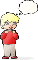 cartoon worried person with thought bubble