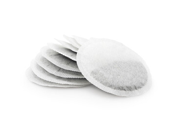 Round tea bags isolated on white background      