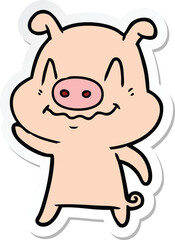 sticker of a nervous cartoon pig