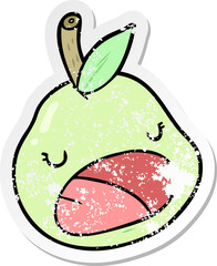 distressed sticker of a cartoon pear