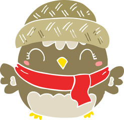 cute flat color style cartoon owl in hat