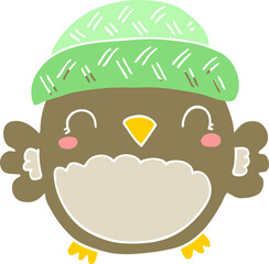 cute flat color style cartoon owl in hat