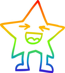 rainbow gradient line drawing cartoon laughing star character
