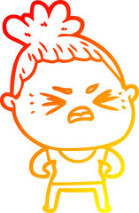 warm gradient line drawing cartoon angry woman