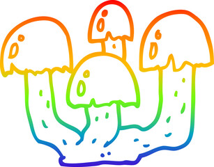 rainbow gradient line drawing cartoon mushrooms