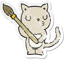 distressed sticker of a cute cartoon cat