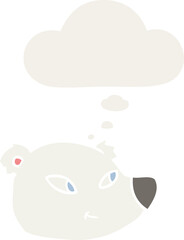 cartoon polar bear face and thought bubble in retro style