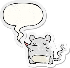 cartoon mouse and speech bubble distressed sticker
