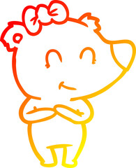 warm gradient line drawing female bear cartoon