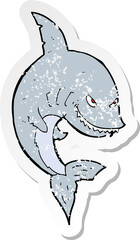 retro distressed sticker of a funny cartoon shark