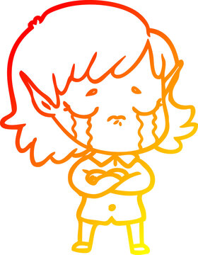 recommend clip art: warm gradient line drawing cartoon crying elf girl
