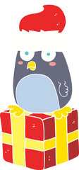flat color illustration of a cartoon christmas penguin