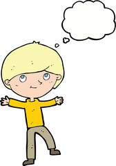 cartoon excited boy with thought bubble