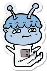 sticker of a friendly cartoon spaceman