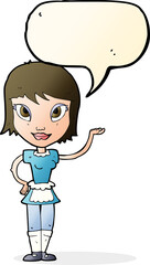 cartoon maid with speech bubble