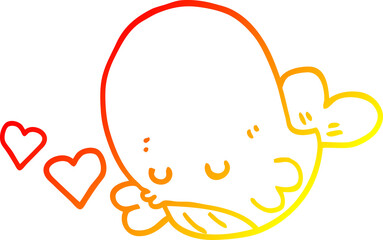 warm gradient line drawing cartoon whale in love