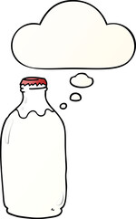 cartoon milk bottle and thought bubble in smooth gradient style
