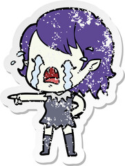 distressed sticker of a cartoon crying vampire girl