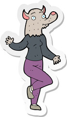 sticker of a cartoon dancing werewolf woman
