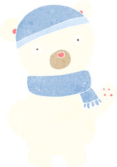 cartoon polar bear in winter hat and scarf