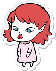 sticker of a cartoon elf girl with pointy ears