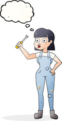 thought bubble cartoon female mechanic