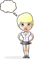 cartoon annoyed girl with thought bubble
