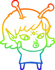 rainbow gradient line drawing pretty cartoon alien girl