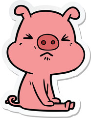 sticker of a cartoon angry pig sat waiting