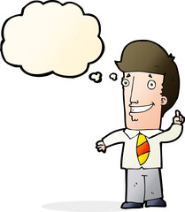 cartoon office man with idea with thought bubble