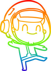 rainbow gradient line drawing happy cartoon astronaut man