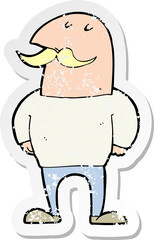 retro distressed sticker of a cartoon bald man with mustache