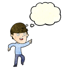 cartoon happy man with thought bubble