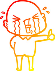 warm gradient line drawing cartoon crying bald man